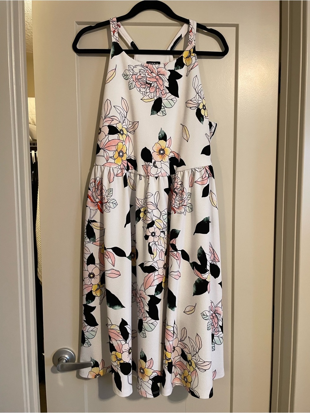 torrid White Midi Dress with Pink, Yellow & Black Floral Print